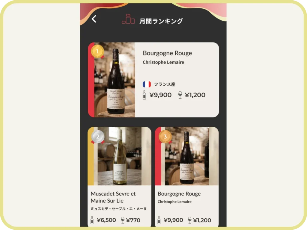 店舗の売れ筋やおすすめを優先的に案内するランキング画面